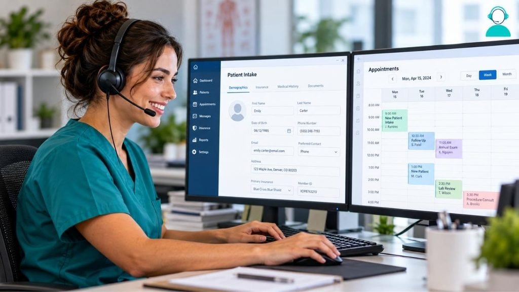 medical receptionist for appointments and patient intake